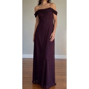 VTG Betsy Adam Y2K Off Shoulder Evening Gown 6 Burgundy Whimsigoth Formal Dress‎